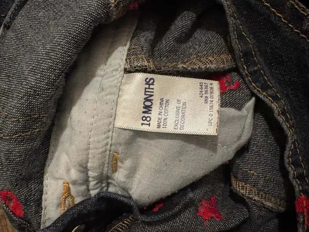 OshKosh Jean Overalls Embroidered Red Trains Size 18M Dark Denim